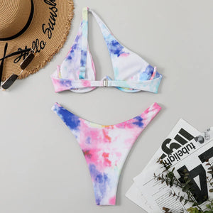 Sexy Micro Bikini 2024 Women Summer One Shoulder Neon High Cut Brazilian Bikini Set Push Up Swimming Suit Swimsuit