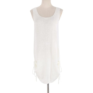 2023 New Bikini Beach Cover Up Sexy Backless White Crochet Tunic See Through Hollow Out Mesh Dress Women Sexy Fashion BeachWear