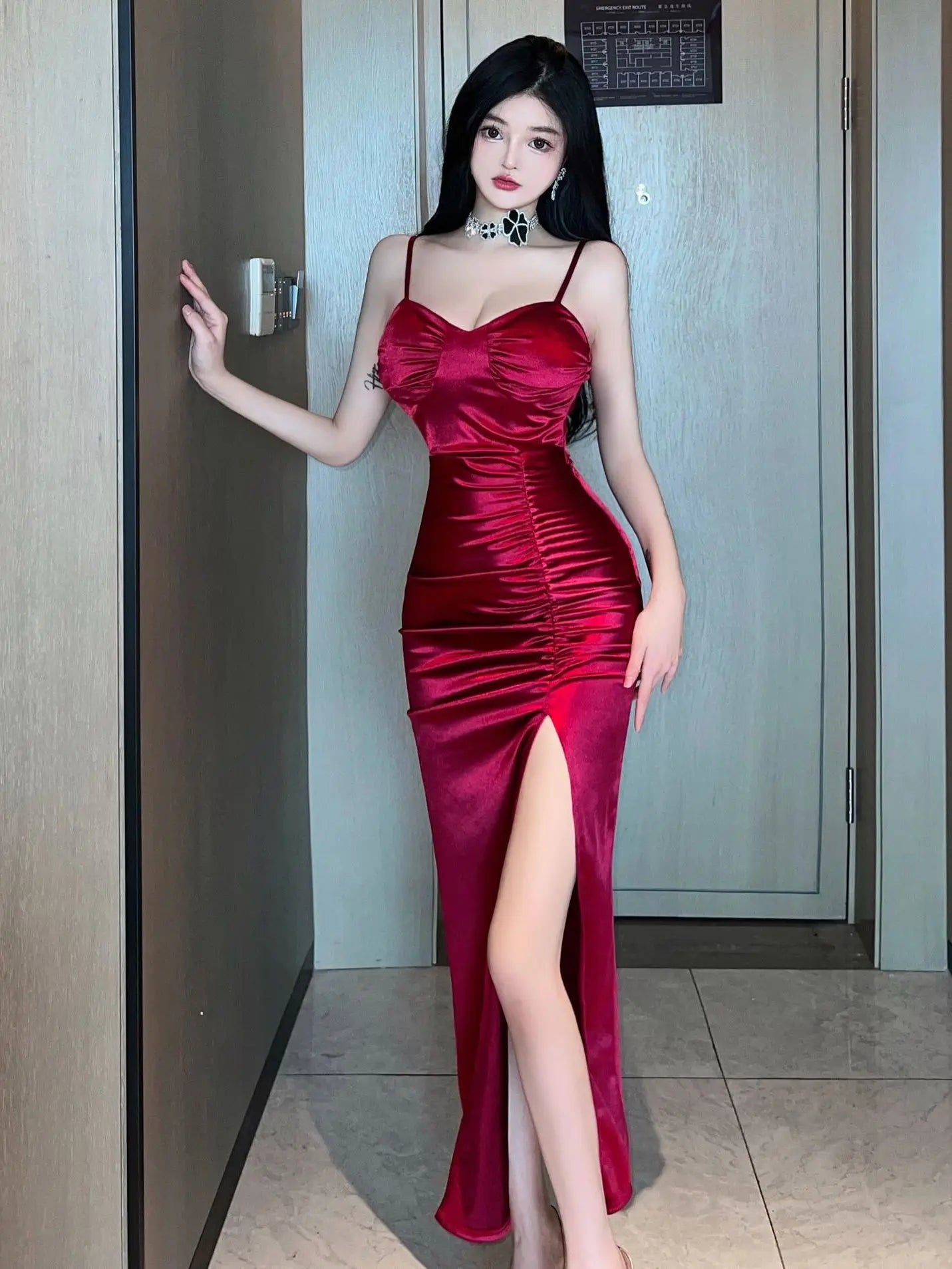 Summer Fashion Women Robe Sexy Sexy Goddess Split Long Dress Elegant Sweet Sexy Korean Women 2023 Spice Girls Dresses Y0XS