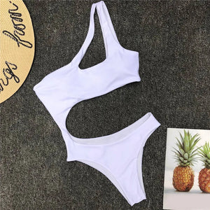 Jumpsuit Hollowed Out Sexy Bra Piece One Bikini One Shoulder Beach Swimwear Women Padded Swimwears Solid Tankinis Sets