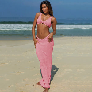 Sexy 3 Pieces Bikini Set 2024 Summer Beach Wear Triangle  Micro Bikinis Swimsuit With Beach Skirt Swimwear Cover-up Biquini