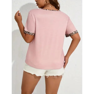 Women's clothing T-shirt summer new product plus size casual short sleeved contrasting leopard print edge T-shirt casual fashion