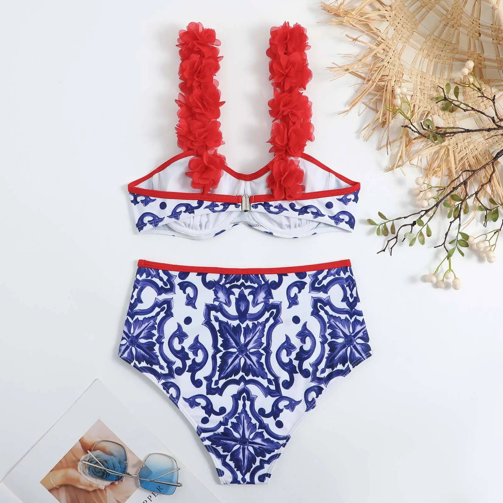 2023 New Arrival Push Up Women Bikini Set Floral Printed Ruffle Bikinis Strappy Bandage Swimwear Brazilian Biquini Bathing Suit