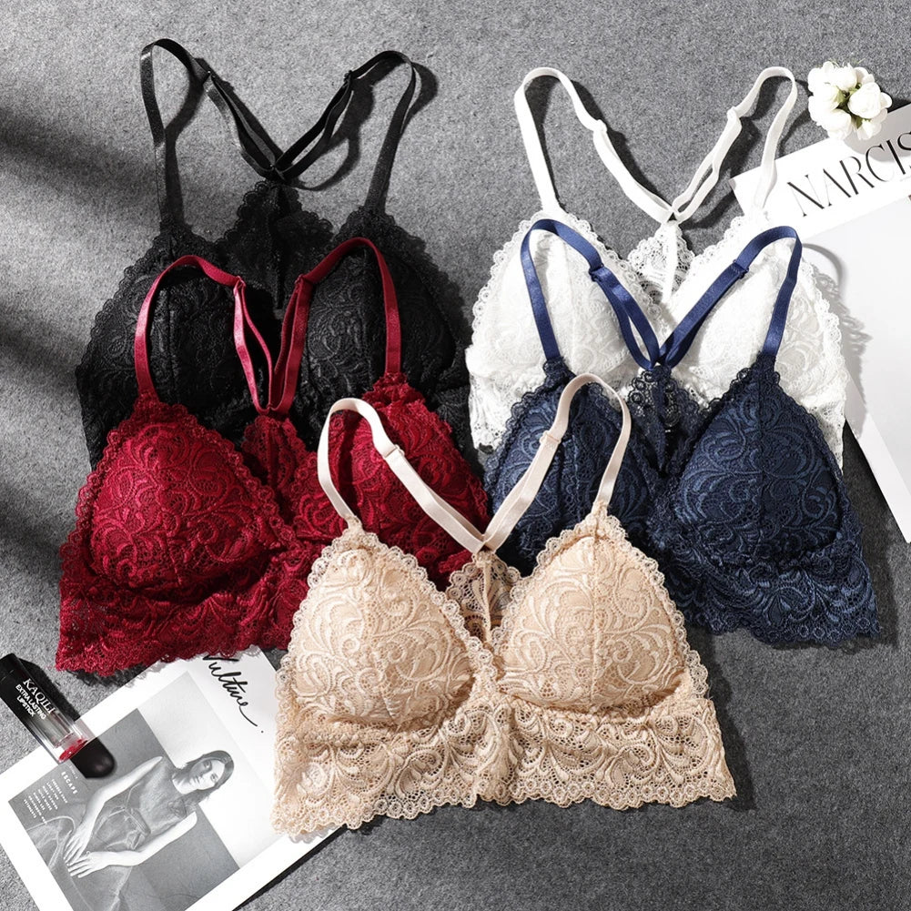 Bra Wireless Bras for Women Lingerie BH Lace Sexy Bralette Push Up Bra Plus Size Y-line Straps Backless Lace Bras Large Size