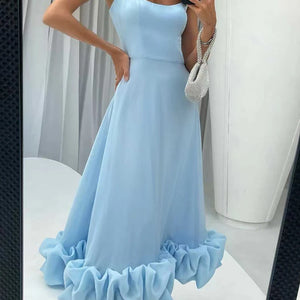 Fashion Elegant Party Dress Women Summer Sexy Sleeveless Backless Long Dresses Chic Rose Pleated Patchwork A Line Ruffles Dress