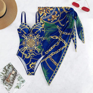 2023 New 2PC Push Up Women Bikini Set Skirt Floral Printed Bikinis Strappy Bandage Swimwear Brazilian Biquini Bathing Suit