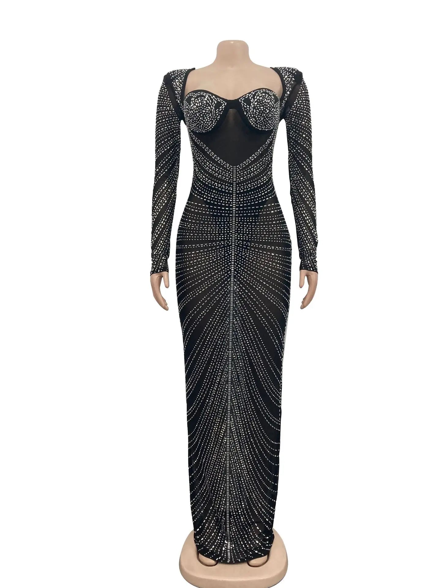 Mozision Glitter Mesh See Through Party Maxi Dress For Women Fashion Full Sleeve Bodycon Sexy Club Long Evening Dress Vestido