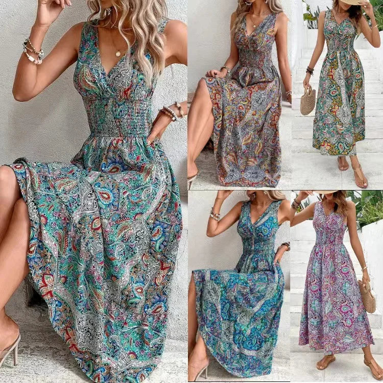 2024 Plus size Women's Cross border AliExpress New Fashionable and Elegant High Waist Sleeveless Bohemian Dress