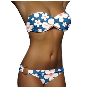 Push Up Bandeau Bikini Set Blue And White Stripes Striped Women'S Pushup Swimsuit New High Elastic Swimwear