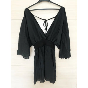 New Sexy V Neck Long Sleeve Backless Chiffon Tunic Beach Cover Up Beach Cover-ups Beach Dress Beach Wear Beachwear V3840