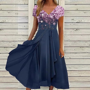 Large Size Chiffon Long Dress for Women 2023 Summer Plus Size Elegant Vestido Robe Female Clothing Printed Formal Occas Dress