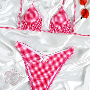 Rinabe Plaid Print Bikini Women Bow Swimwear Thongs Swimsuit Sexy Biquini 2024 Bandage Bathing Suit String Beachwear