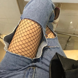 Women Sexy Pantyhose Mesh Fishnet Nylon Tights Long Body Stockings Jacquard Step Foot Fashion Seam Lingerie Ladies Black Hosiery