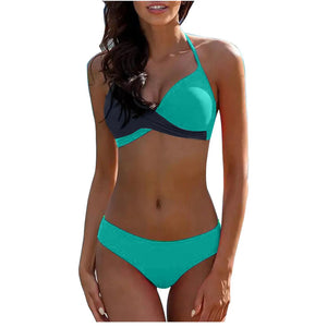 2024 New Halter Bikini Set Short Swimsuit Women High Waist Swimwear  Split Bikini Color Matching Sleeveless Sexy Swimsuit