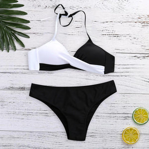 2024 New Halter Bikini Set Short Swimsuit Women High Waist Swimwear  Split Bikini Color Matching Sleeveless Sexy Swimsuit