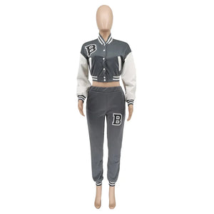 Patchwork Letter Printing Joggers Leisure Two-Piece Set Women's Sports Training Jogging Uniform Baseball Uniform Suit