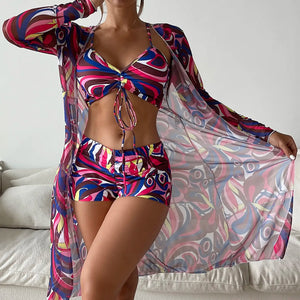 Sexy Print Bikini 2024 Women High Waist Swimsuit Cover Up Swimwear Female Lady Bathing Suit Swimming Summer Beachwear