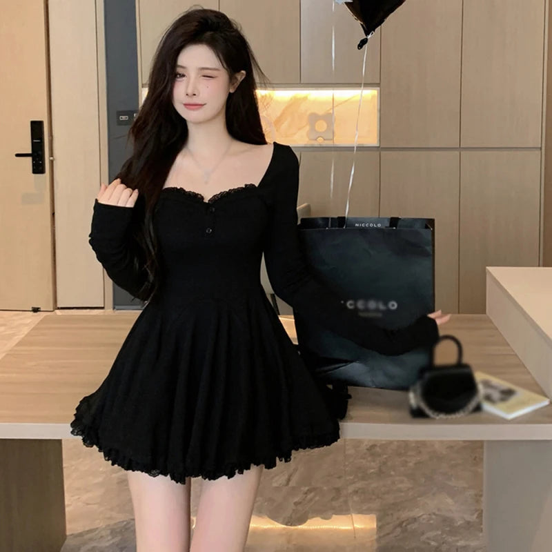 Sexy Korean Dress French Style Waist Closed Long Sleeve Collarbone Exp Global Fashions GC Sexy Korean Dress French Style Waist Closed Long Sleeve Collarbone Exp Global Fashions GC
