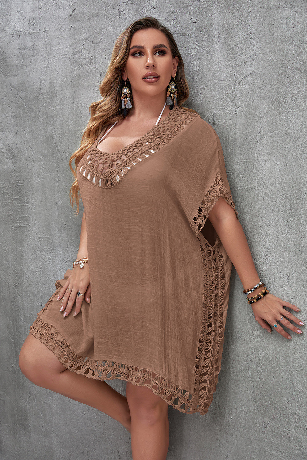 CROCHET BIKINI Plus Size Beach Tunic Women Swimwear Summer Sun Protection Clothes Cover Up Swim Beach Dress