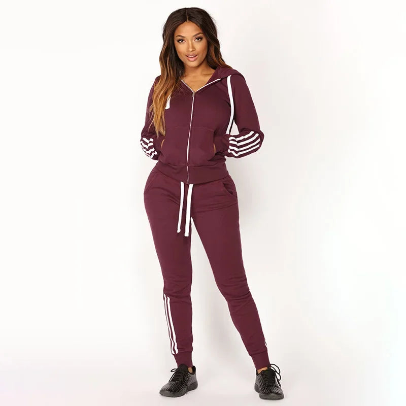 Women Sportswear Two Pieces Set 2023 Autumn Fashion Solid Color Zip Up Sweatshirts Casual Training Jogging Female Outerwear Suit