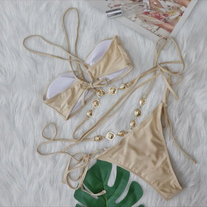 Sexy Diamond Rhinestones Wrap Around Bikini Female Swimsuit Women Swimwear Two-pieces Bikini set Bather Bathing Suit Swim V5167