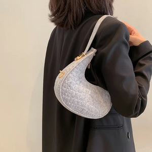 Fashion Luxury Design Felt Shoulder Hobo Bag Women Clutch Handbag Purse Female Solid Color Underarm Bag Small Shopper Tote