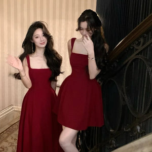 2024 Summer Solid Midi Dress Women French Elegant Holiday Party Dresses A-line Prom Robe Wedding Vestidos Ladies Clothes New