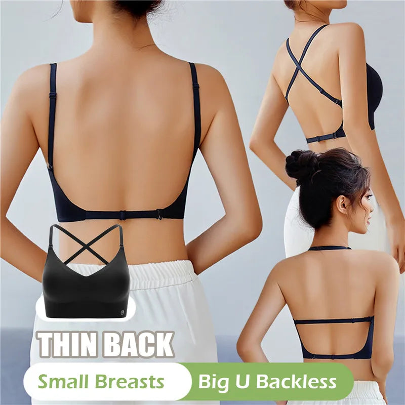 Summer Thin Sexy U-Shaped Back Lingerie Female Inner Wear Undershirt Without Trace Backless Triangle Cup Polymerization Bra