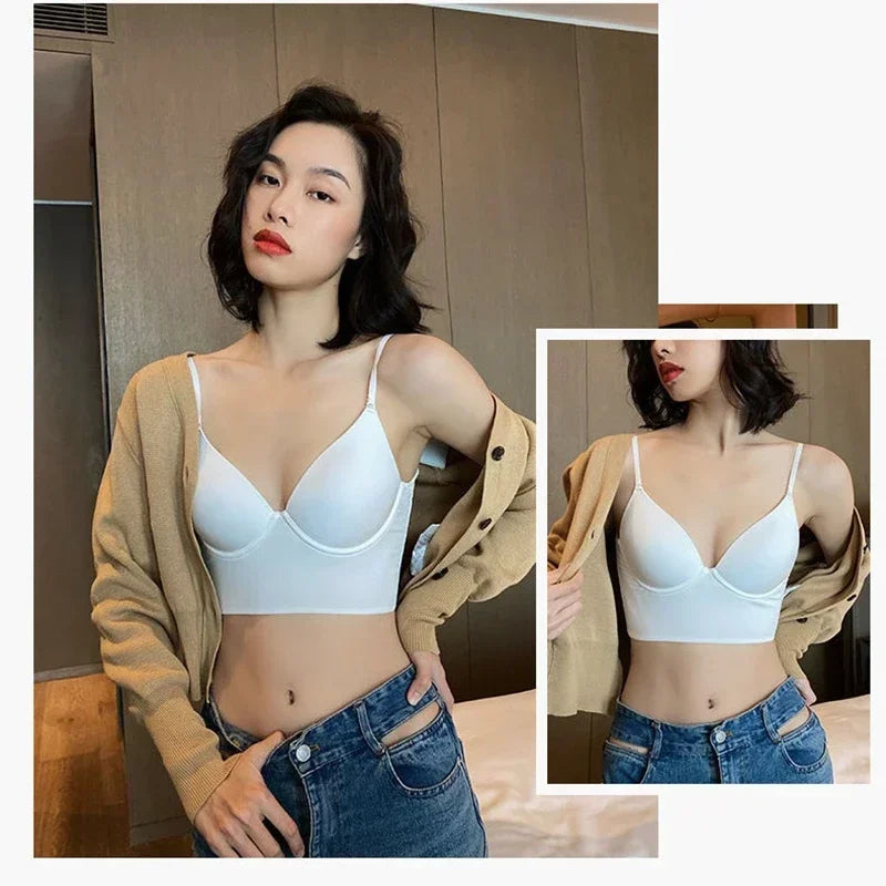 Sexy Women Lingerie Backless Bras Underwear Deep V Low Cut Push Up Bra Intimates Female Breathable Bralette Low Back Invisible