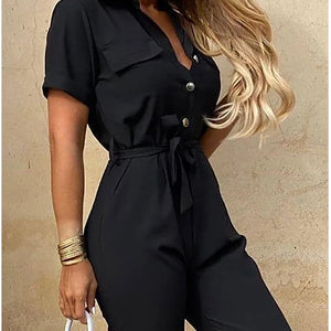 New Summer Jumpsuit Women Elegant Casual Lapel Buckle Printed Female Jumpsuit Woman Trousers Playsuit Overalls Bodysuit Romper