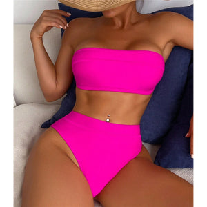 Sexy Bandeau High Leg Cut Female Swimsuit High Waist Bikini Women Swimwear Two-pieces Bikini set Bather Bathing Suit Swim K5444