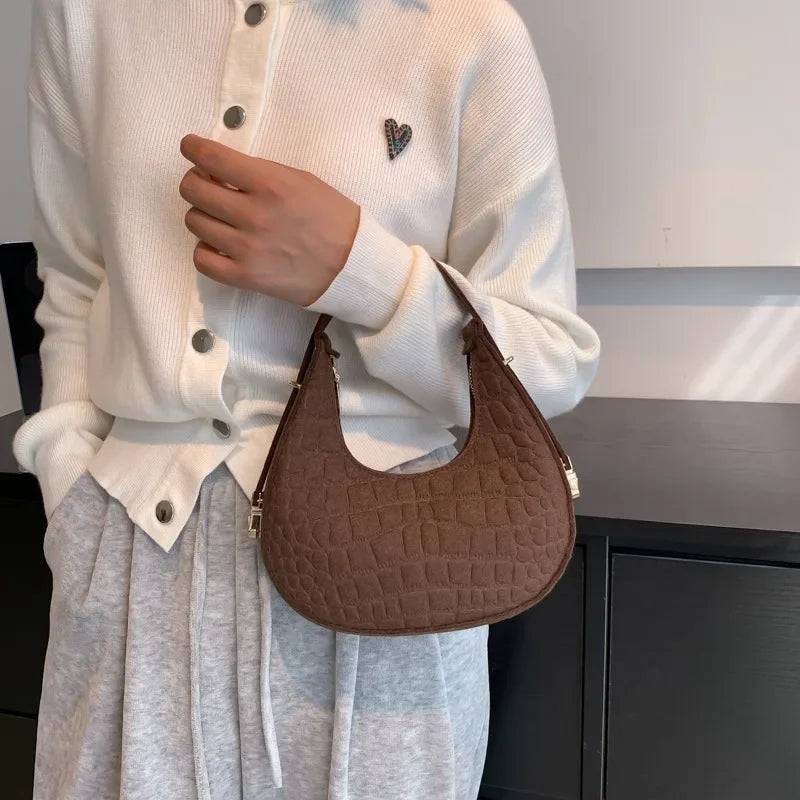 Fashion Luxury Design Felt Shoulder Hobo Bag Women Clutch Handbag Purse Female Solid Color Underarm Bag Small Shopper Tote