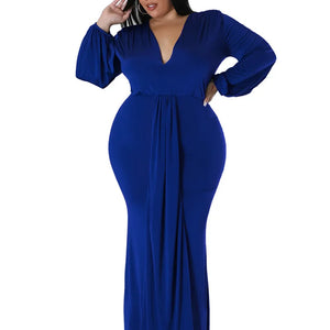 Wmstar Plus Size Party Dresses for Women Long Sleeve Stretch Sexy V Neck Elegant Maxi Dress Fall Clothes Wholesale Dropshipping