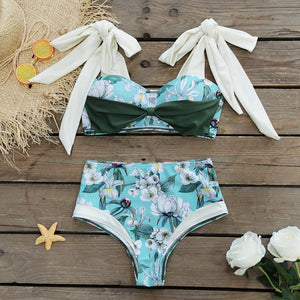 2023 New Arrival Push Up Women Bikini Set Floral Printed Ruffle Bikinis Strappy Bandage Swimwear Brazilian Biquini Bathing Suit