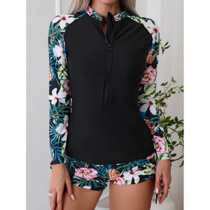 2024 New Long Sleeve Swimwear Zipper Two Piece Bikinis Print Surfing Separate Swimsuit Swimming Suits High Neck Bathing Suit