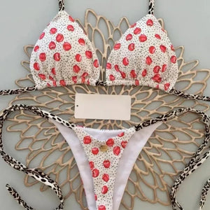 Swimwear Women Cute  Cherry Print Brazilian Thong Bikini Set Sexy Thong Swimsuit Two Pieces Bathing Suit Women 2023 Beach Wear