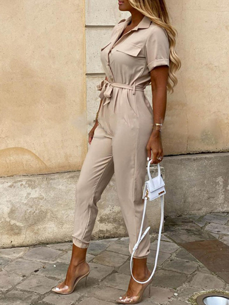 New Summer Jumpsuit Women Elegant Casual Lapel Buckle Printed Female Jumpsuit Woman Trousers Playsuit Overalls Bodysuit Romper