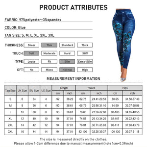 Plus Size Oversized Women High Waist Stretchy Legging Denim Look Skinny Jeggings Ladies Fashion Print Pencil Pants Clothing 2023