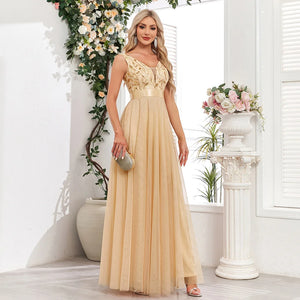 iDress Sexy Prom Bridesmaid Dresses for Women Elegant Mesh Birthday Evening Party Dress Woman Maxi Sequin Summer Dress Vestidos