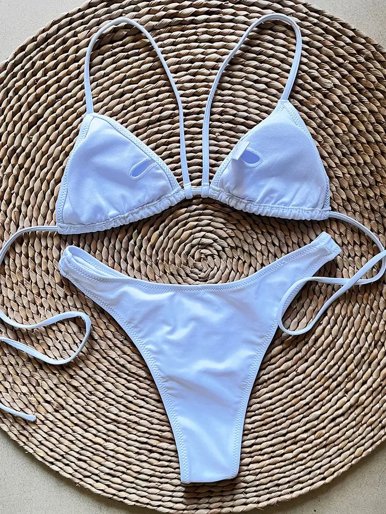 Micro Brazilian Mini Bikini Set Swimming Suits Pads Bikinis 2024 Push Up Bathing Suits Coffee String Swimwear Women Swimsuit