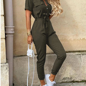 New Summer Jumpsuit Women Elegant Casual Lapel Buckle Printed Female Jumpsuit Woman Trousers Playsuit Overalls Bodysuit Romper