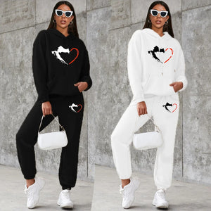 Hot Autumn Winter Womens Hoodie + Sweatpants 2-piece Sweat Suits  Hooded Jogging Sports Suits Fashion Printed Track Suits