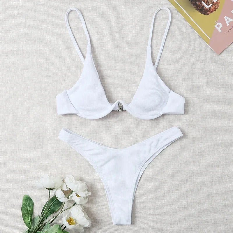 OIINAA Swimsuit Women Sexy Solid Bikini Set Two-piece Beachwear 2024 Summer Fashion Thong Swimwear Bather Bathing Suit Biquinis