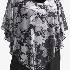 Plus Size Women Blouse Cloak Loose Casual Floral Print Ruffle Batwing Cape Sleeve Tee Top Medium Stretch Women Shirt Top