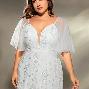 Mgiacy plus size V-neck gauze large trumpet sleeve patchwork embroidered lace A set wedding gown PROM dress Party dress