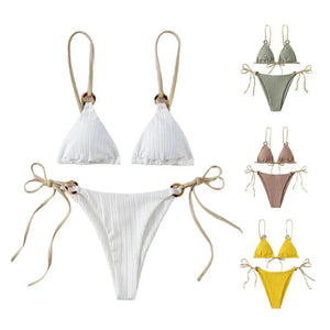 Beachwear 2 Pcs/Set Trendy Wireless Bathing Suit Two-piece Summer Bikini Set Solid Color   for Vacation