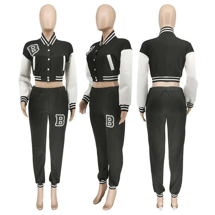 Patchwork Letter Printing Joggers Leisure Two-Piece Set Women's Sports Training Jogging Uniform Baseball Uniform Suit