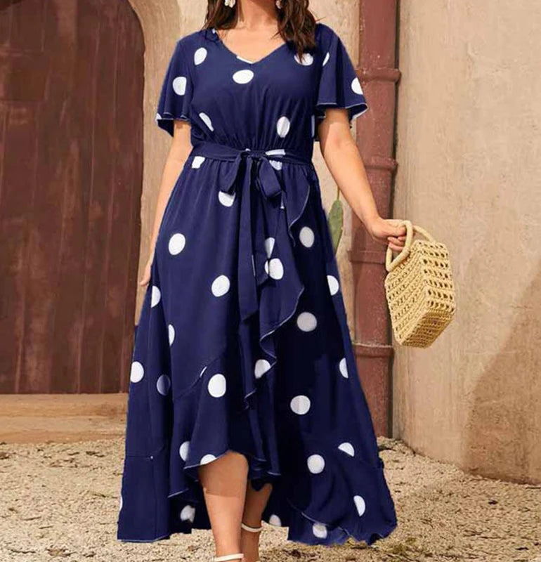 Plus size New polka dot minimalist dress with elastic waist print dress