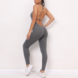 Sexy Backless Scrunch Sporty Jumpsuit Raises Butt One Piece Women Clothing Sleeveless Gym Fitness Yoga Dance Overalls Black Red