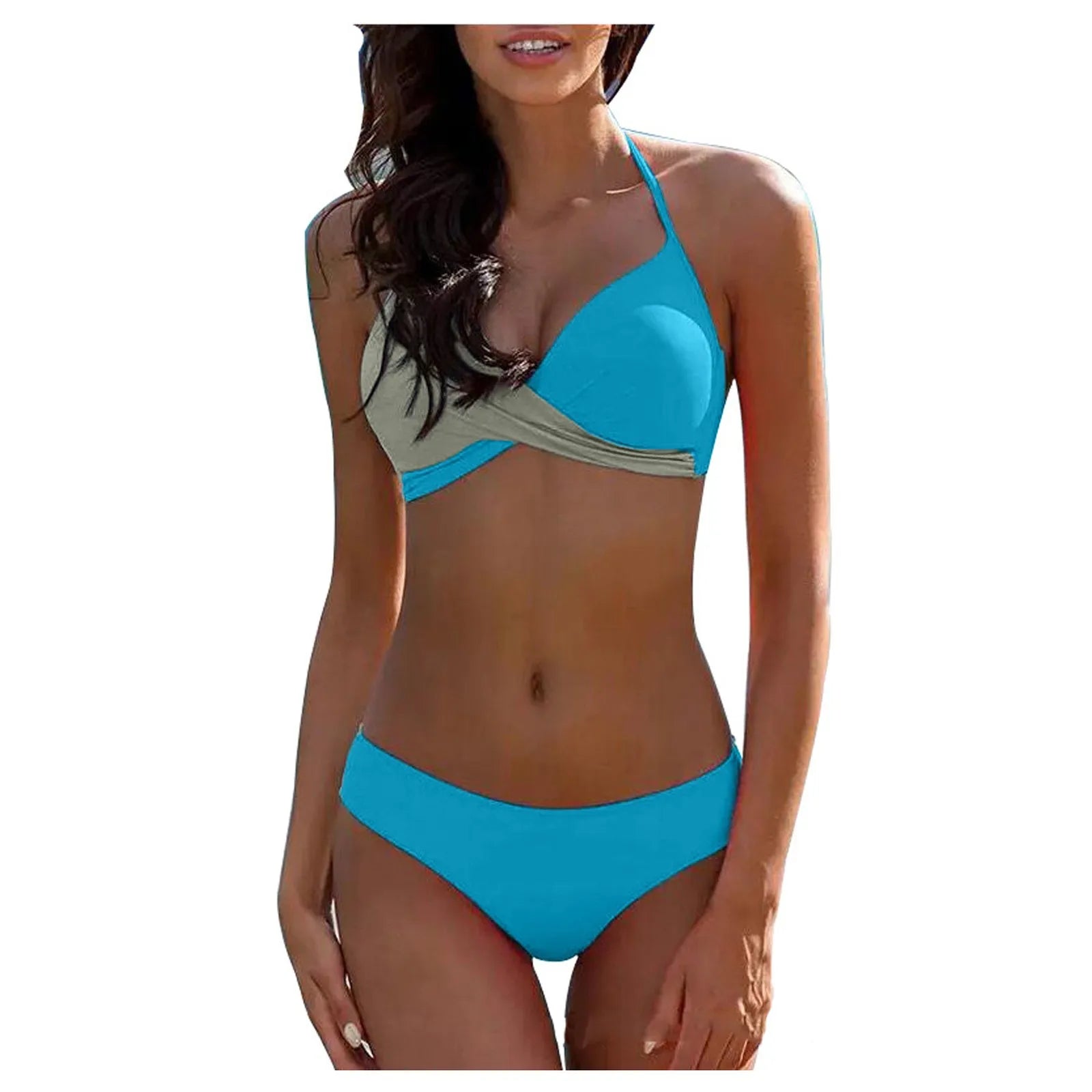 2024 New Halter Bikini Set Short Swimsuit Women High Waist Swimwear  Split Bikini Color Matching Sleeveless Sexy Swimsuit